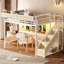 Grand lit mezzanine en métal industriel avec bureau intégré et prise de courant, bande DEL, cadre de lit mezzanine en métal avec panneaux perforés et paniers de rangement en filet, escalier de rangement avec garde-robe-2102735719