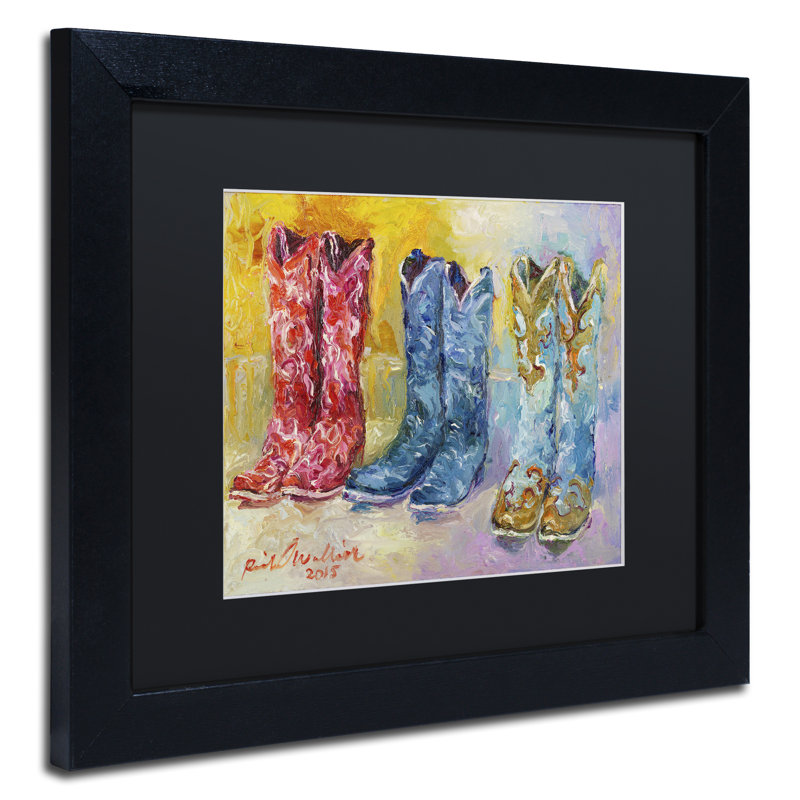 « cowboy bottes », impression sur toile, H 11 po x l 14 po x P 0,5 po, Noir, Cadre noir
