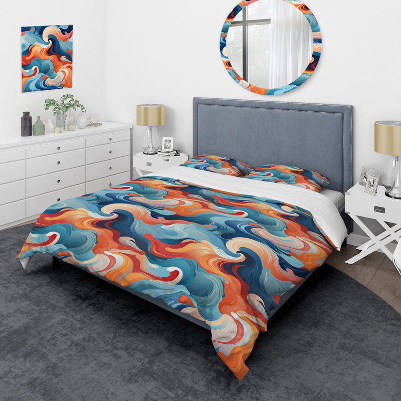 Literie Harmony III bleu et orange, Housse de couette pour très grand lit et 2 très