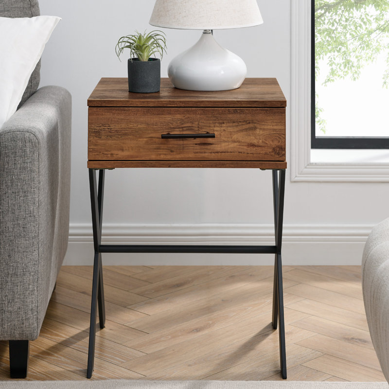 Cross Legs End Table, Rustic Oak, Reclaimed Barnwood