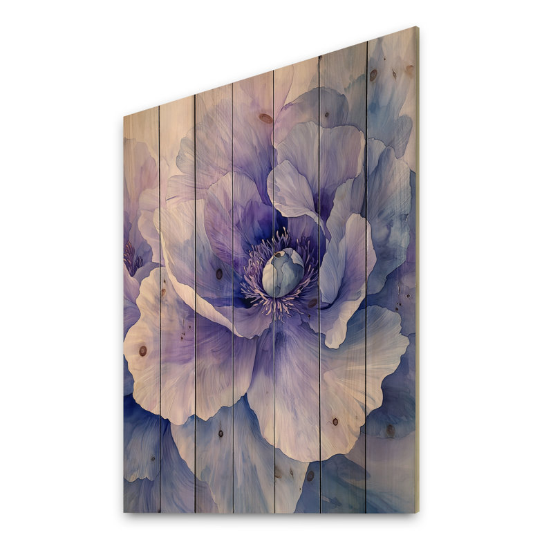 Soft Lavender Peony Gentle Embrace II - Peonies Wood Print - On Natural Pine Wood, 20" H x 10" W x 0.78" D