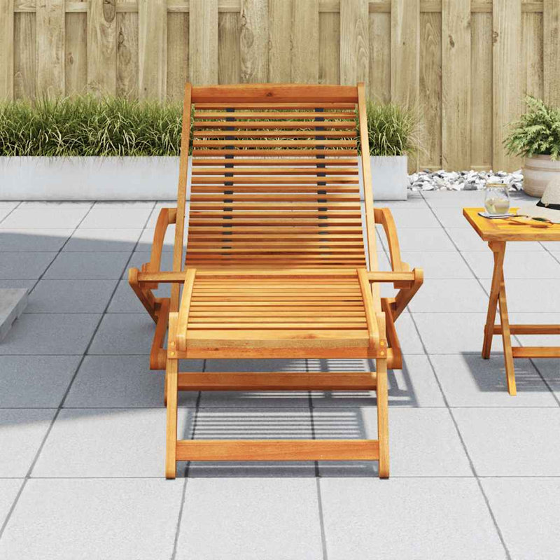 Chaise longue pliante avec repose-pieds extensible, bois d'acacia massif 27,6 po x 59,1 po x 27,2 po brun