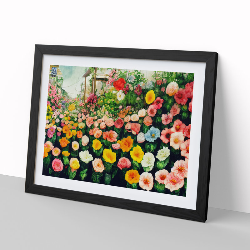 Flower Market - Single Picture Frame Print, 46cm H x 64cm W x 2cm D, Black