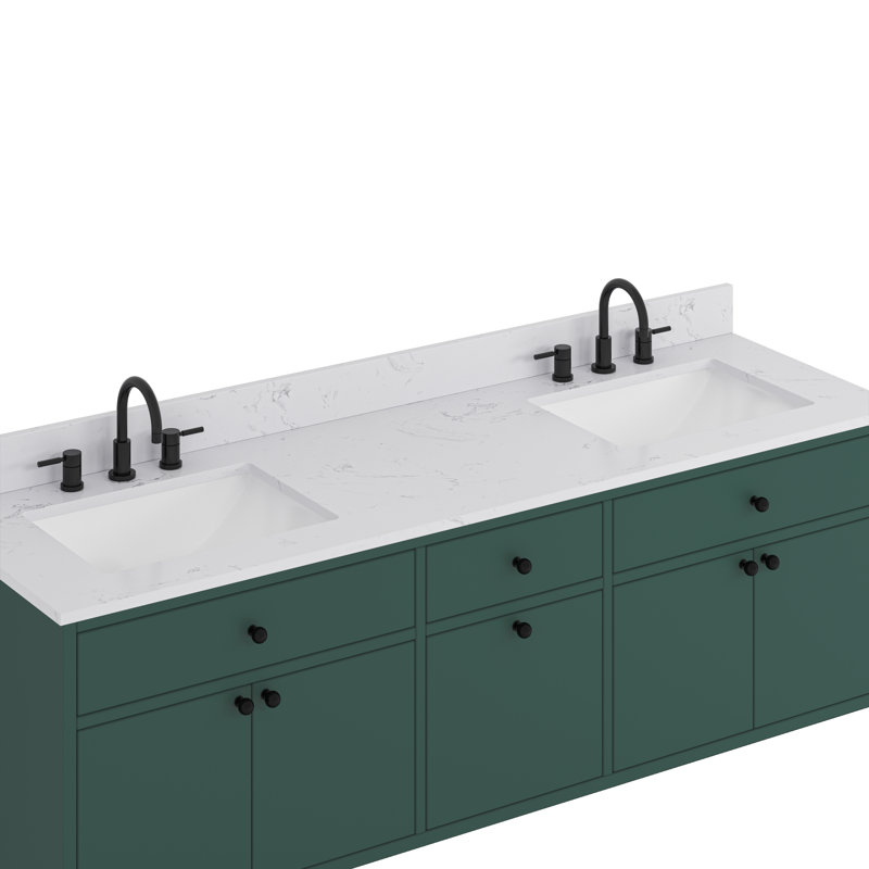 Latitude Run Bova 72 in. Double Bathroom Vanity with Engineered Stone Top, Green