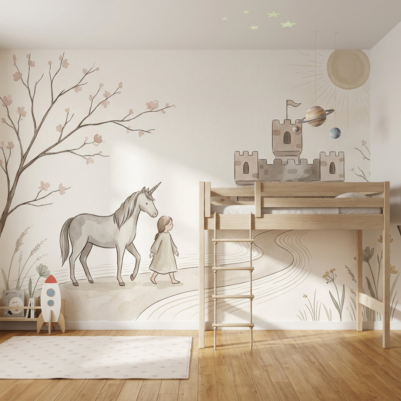 Papier peint licorne aquarelle amovible, 120 po x 96 po, Peler et coller