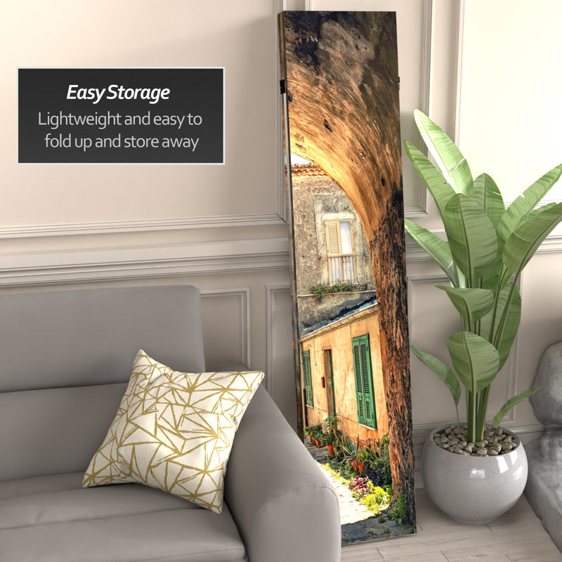 6 Ft. Tall Double Sided European Village Canvas Room Divider, Tuscan Village