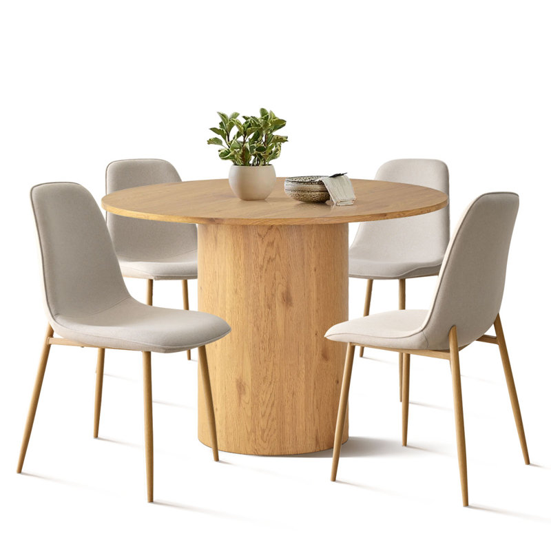 Charmia 4 - Person Dining Table Sets With 41.5'' Round Table & 4 Upholstered Fabric Chairs, Beige