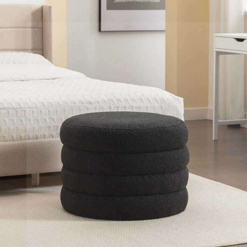 Solid + Manufactured Wood Accent Stool, Black Boucle