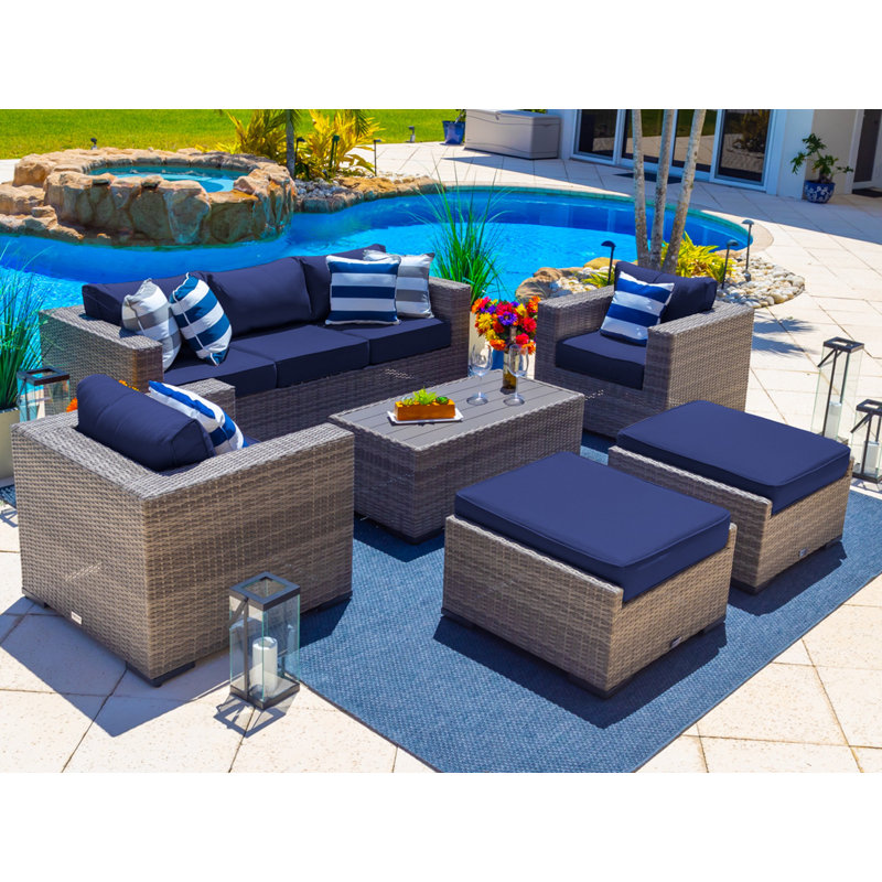 Ensemble de conversation pour canapé d'extérieur de 6 pièces Sorrento, Bleu marine