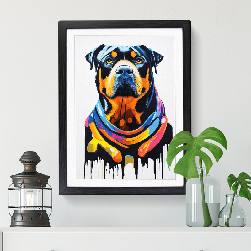Rottweiler Graffiti Art - Single Picture Frame Print, 64cm H x 46cm W x 2cm D, Oak