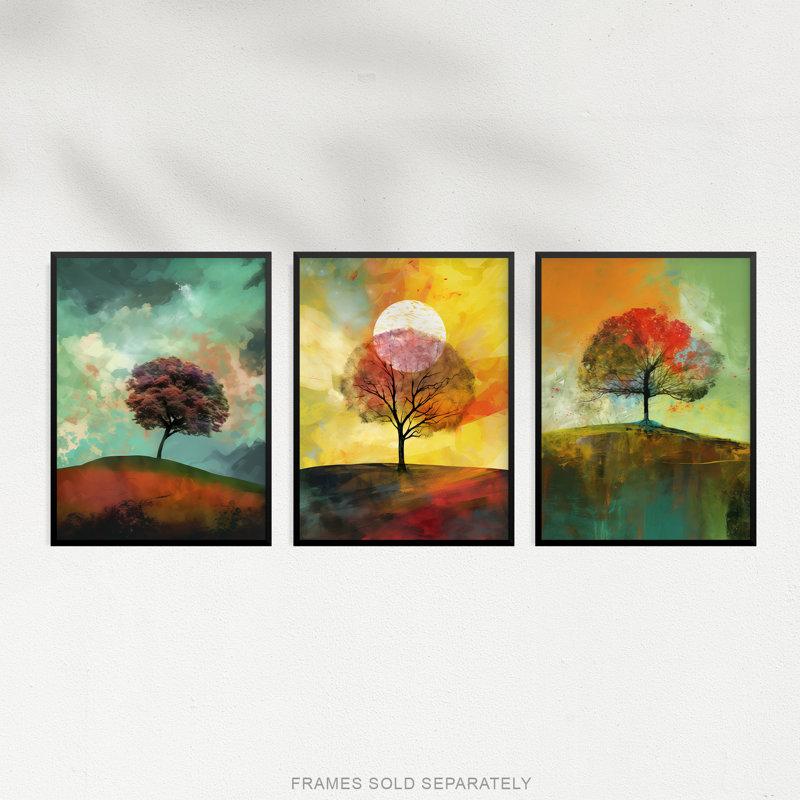 Lone Tree By Jan Harper Earthy Moody Landscape - 3 Piece No Frame Print Set, 29.7cm H x 21cm W x 0.4cm D
