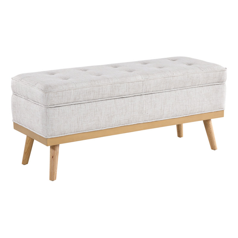 Boyu Polyester Blend Upholstered Storage Bench, Ivory Linen Blend