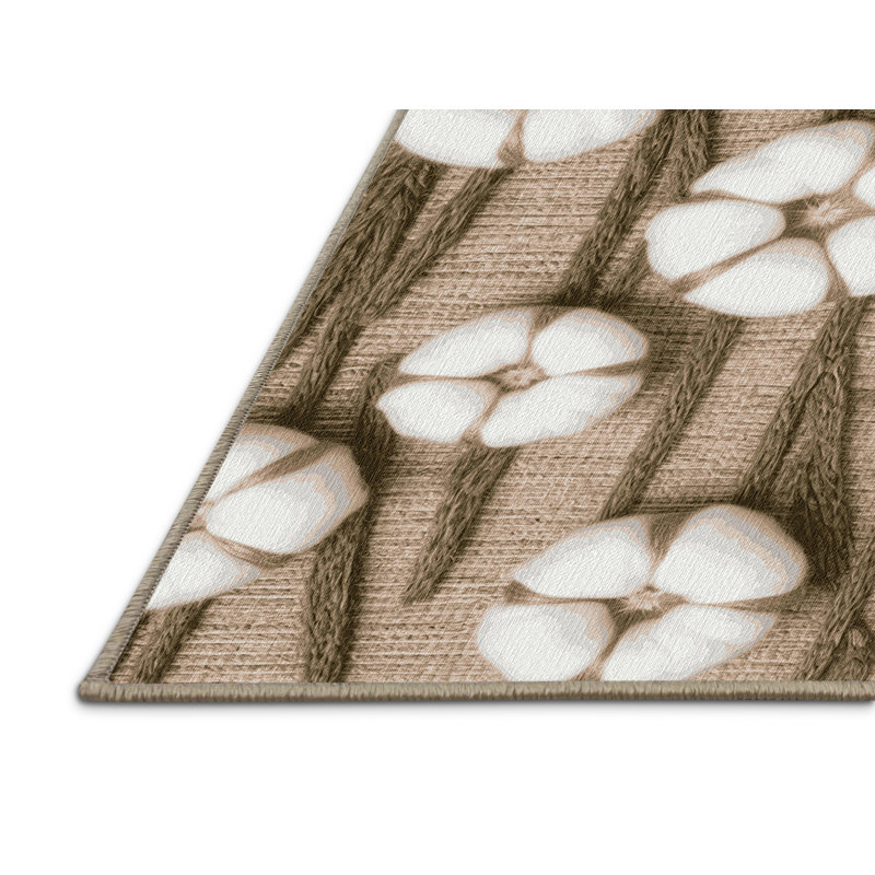 Machine Washable Botanical Brown Area Rug, Rectangle 6' x 9'