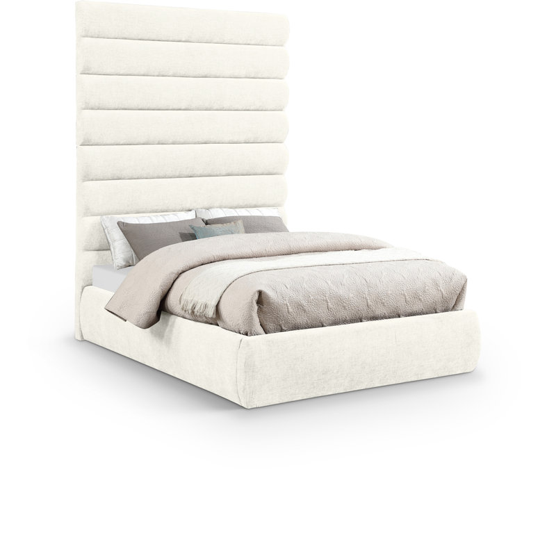 Lit en tissu Adam, Lit double, Crème, Chenille Fabric