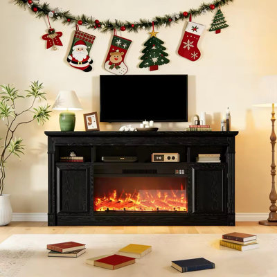 58" Fireplace TV Stand with Remote, 36" Electric Fireplace & 4 Flame Colors, Farmhouse Media Console