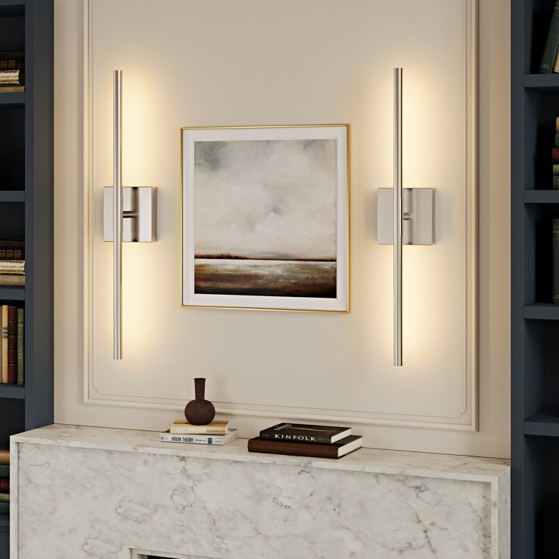 Brushed Nickel LED Metal Battery Operated Wall Sconces, 30" H x 4.72" W x 4.72" D