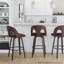 Tabouret de bar à hauteur fixe avec pivot en bois verni noyer et velours avec repose-pieds rond en métal noir - ensemble de 2-887325326-887325327
