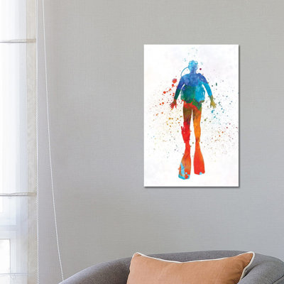 Scuba Diver in Watercolor IV par Paul Rommer - peinture sur toile tendue