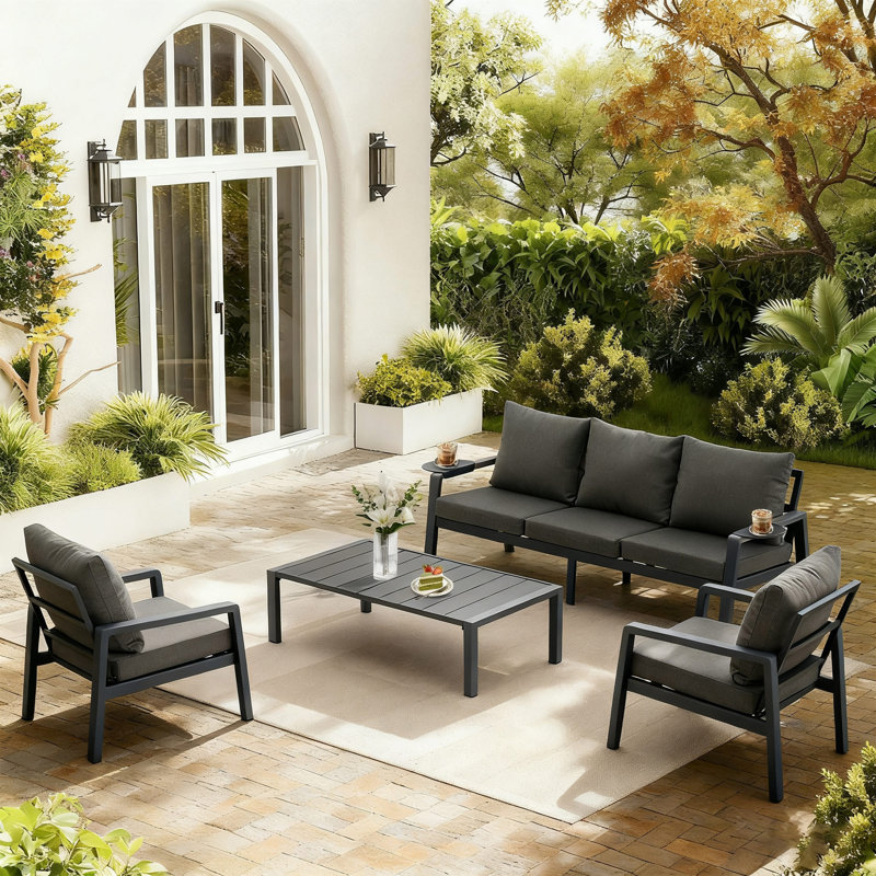 The Classical Conversation Sets With 2 Accent Club Chairs & 3-Seater Sofa(Included Tray) & 48"W Coffee Table(4 PCS), Gray