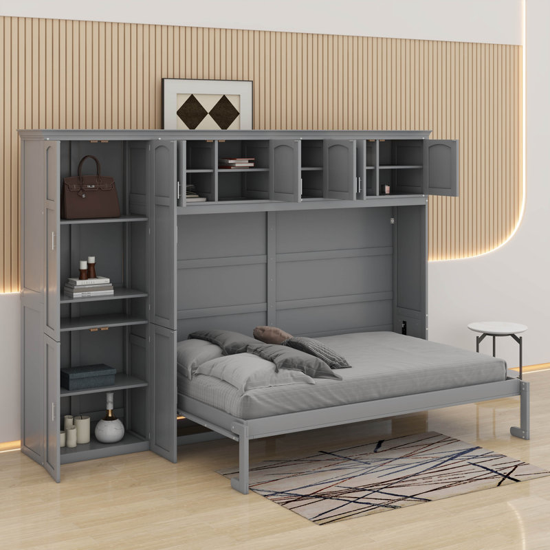 Grand lit escamotable avec armoires