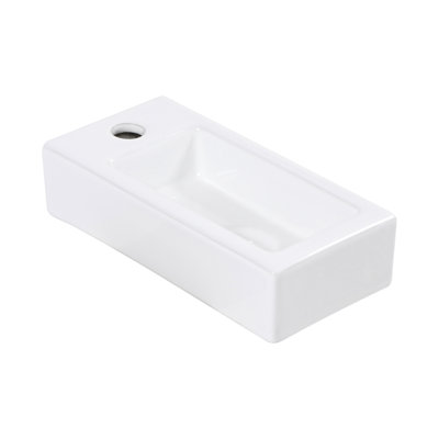 Lavabo de salle de bain mural 14,71 po x l 7,15 po - Céramique blanche rectangulaire, teinture, faible capacité d'absorption d'eau, résistance aux acides, fascinant moderne avec trou de robinet, lavabo rectangulaire 14,71 po x 7,15 po