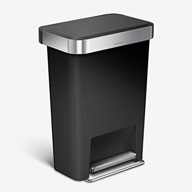 Simplehuman 45 Liter / 12 Gallon Rectangular Kitchen Step Trash Can with Soft-Close Lid, Plastic, Black
