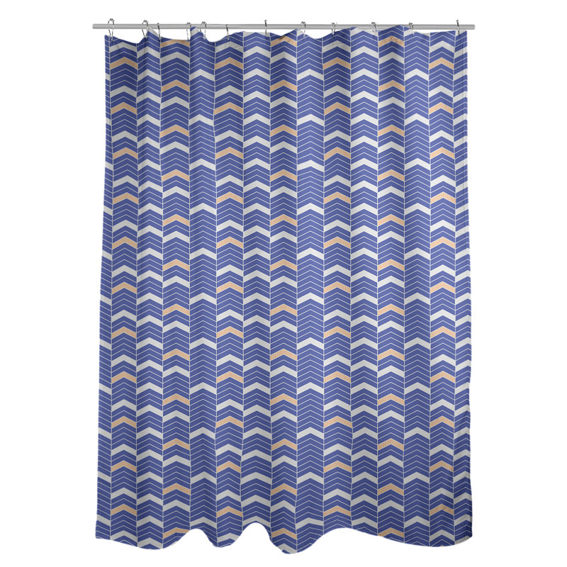 Rideau de douche simple à chevrons, Bleu / Orange