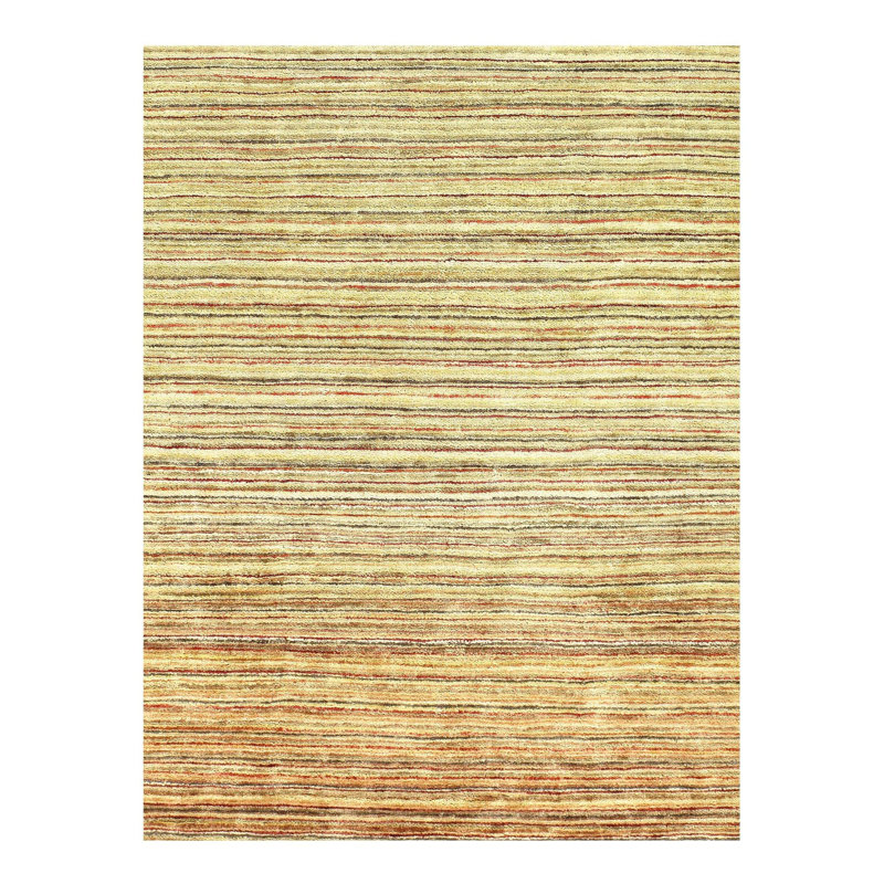 Tapis beige rayé en laine et en coton noué à la main 8 pi x 10 pi