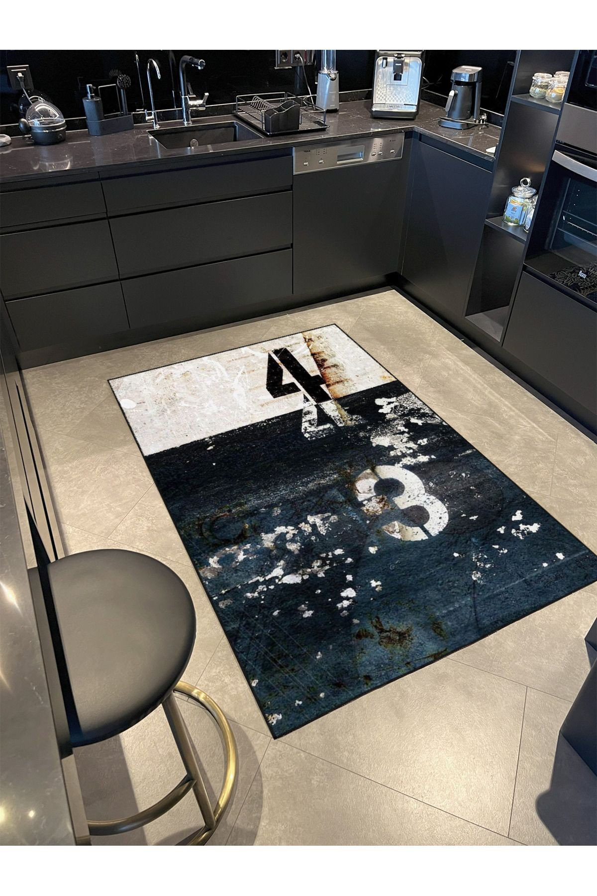 Orren Ellis Black Shaped Patterned Decorative Washable Rug | Wayfair