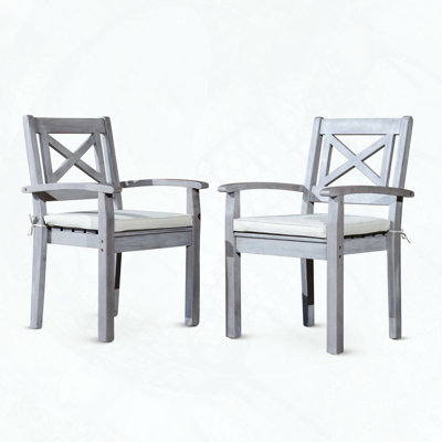 FSC-Certified Eucalyptus Dining Chairs with Cushions, Set of 2