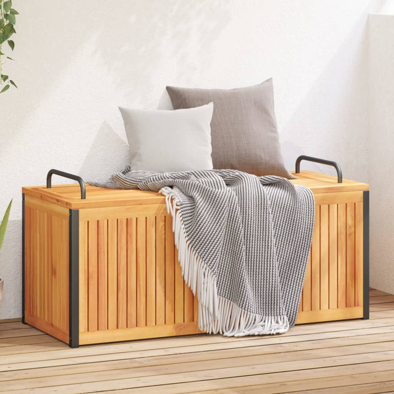Coffre de rangement extérieur en acacia massif avec poignées en acier WALPLUS 43,3 po x 17,7 po x 16,5 po