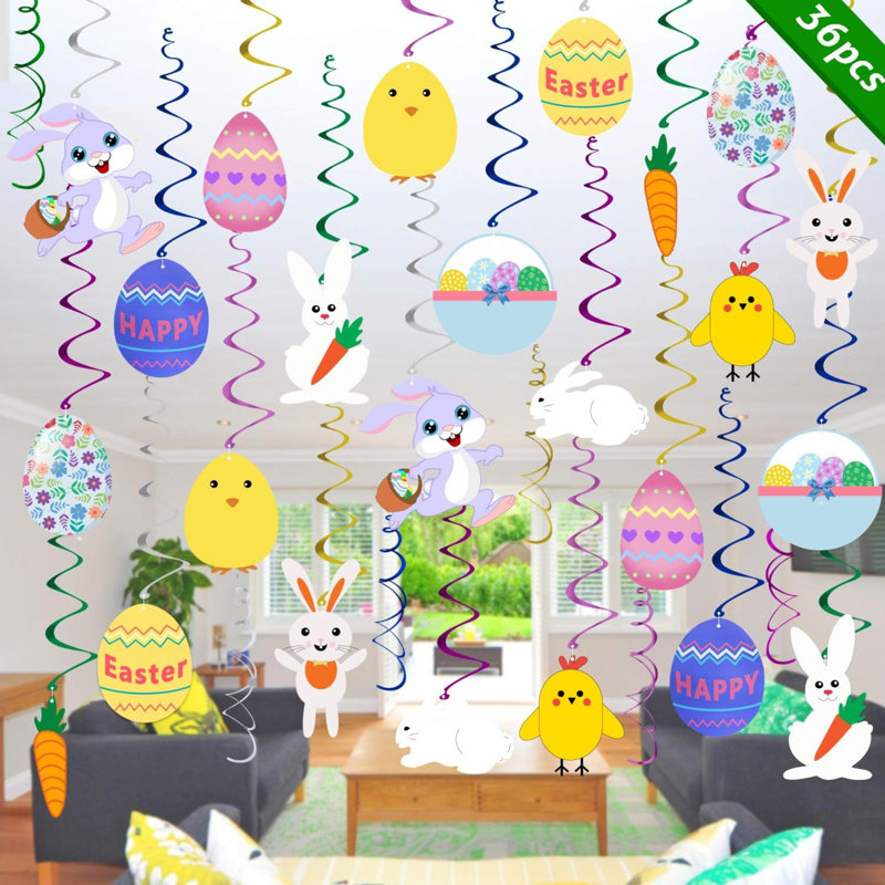 Décorations de pâques à suspendre de Pâques - Décorations de Pâques - Lapin à œufs de Pâques suspendus à décor de feuilles pour l'école de bureau à domicile - Fêtes de Pâques