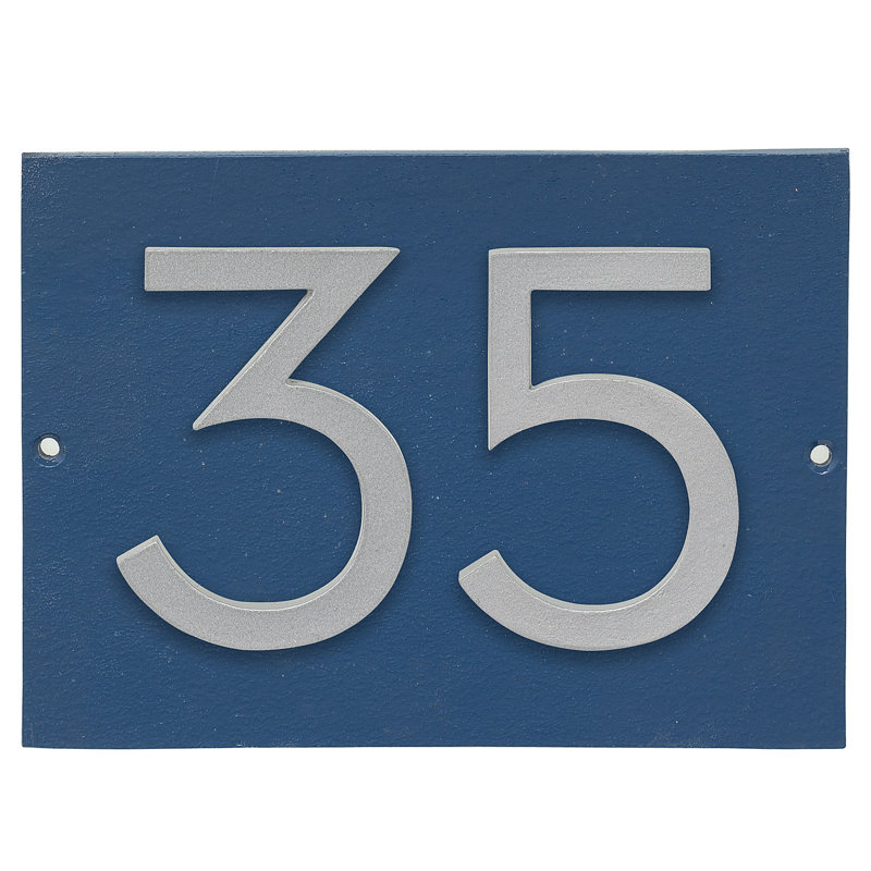 Plaque d’adresse murale sur 1 ligne flottante, Bleu mer, Argent, Oui
