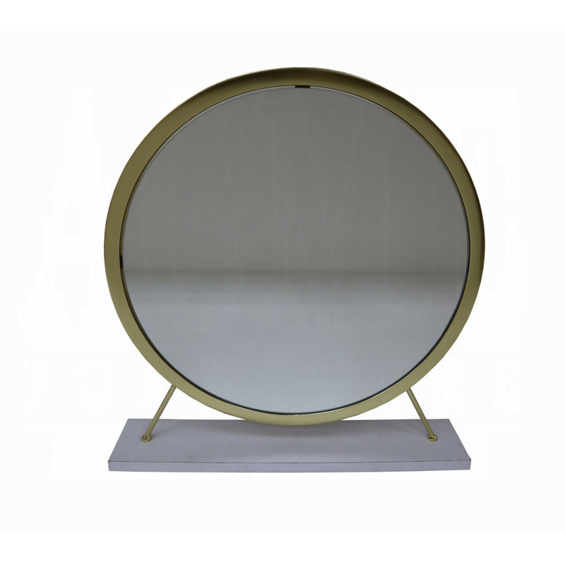 Adao Vanity Mirror & Stool, White/Brass