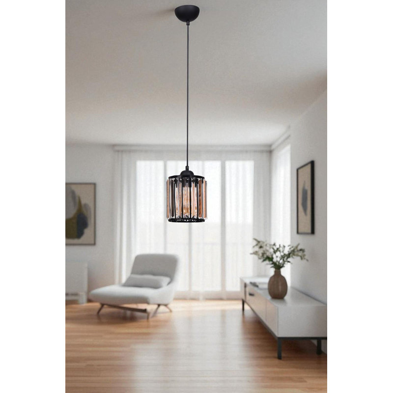 Lustre noir élégant, hauteur réglable, corps en métal et capuchon en verre, 5,1 po x 6,7 po | Plaque de base: 3,9 po x 2,8 po | Douille E27 (40 W maximum) | pour la salle à manger et les espaces de vie, solution d'éclairage élégante