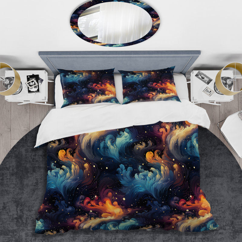 Ensemble de housse de couette abstraite mauve et bleu céleste Aura Camouflage IV - polyester microfibre