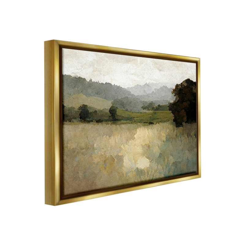 Décoration murale « Paysage impressionniste vert » par Gina Kelly, H 17 po x l 21 po, Cadre flottant métallique doré