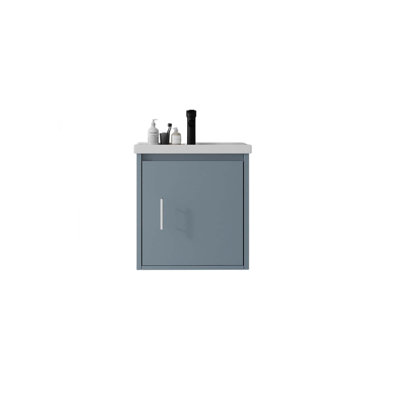Meuble-lavabo flottant peu encombrant avec lavabo en céramique et portes à fermeture en douceur
