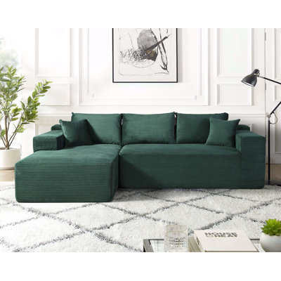 Canapé convertible en L 2 pièces en velours côtelé dans une boîte avec coussins, canapé modulaire 3 places, meubles de salon compressés (faisant face à gauche)