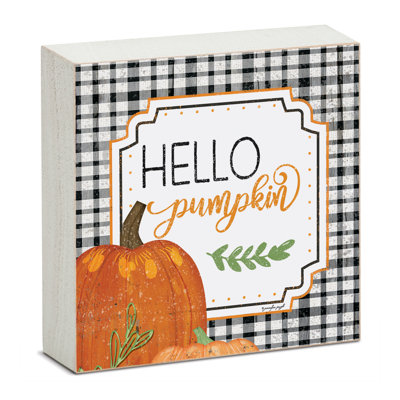 Ophelia & Co. Hello Pumpkin Freestanding Solid Wood Block Sign