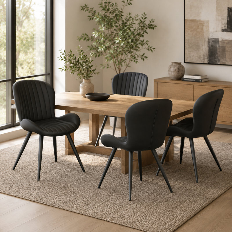 Chaise rembourrée avec pieds en métal, Noir