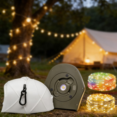 Guirlande de camping, guirlande lumineuse suspendue, guirlande lumineuse 4 en 1 avec 6 modes d'éclairage pour auvent de patio extérieur