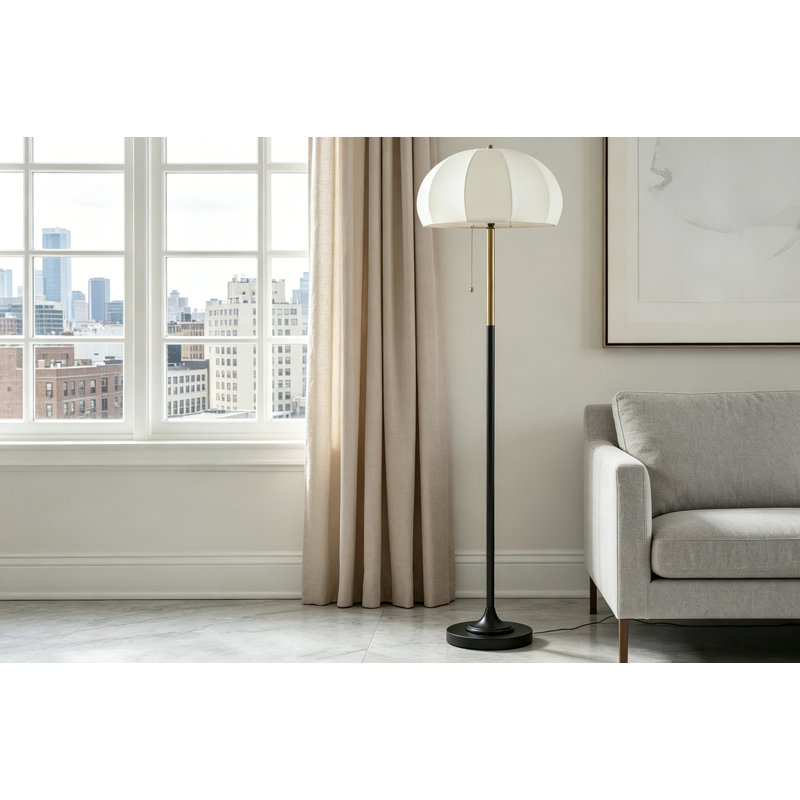 Lampe sur pied avec abat-jour cannelé