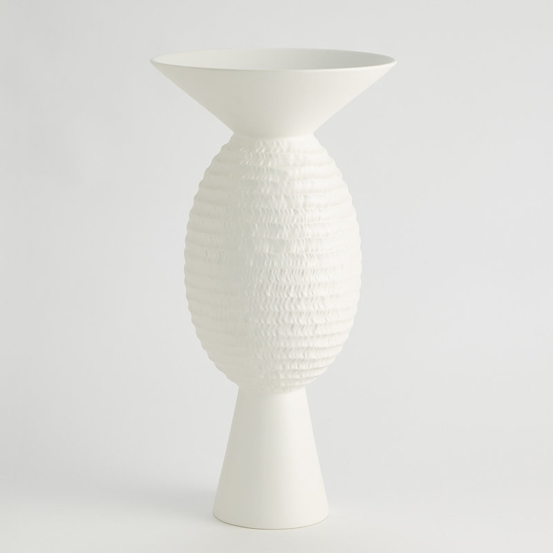 Wide Chiseled Orb Vase-Matte White