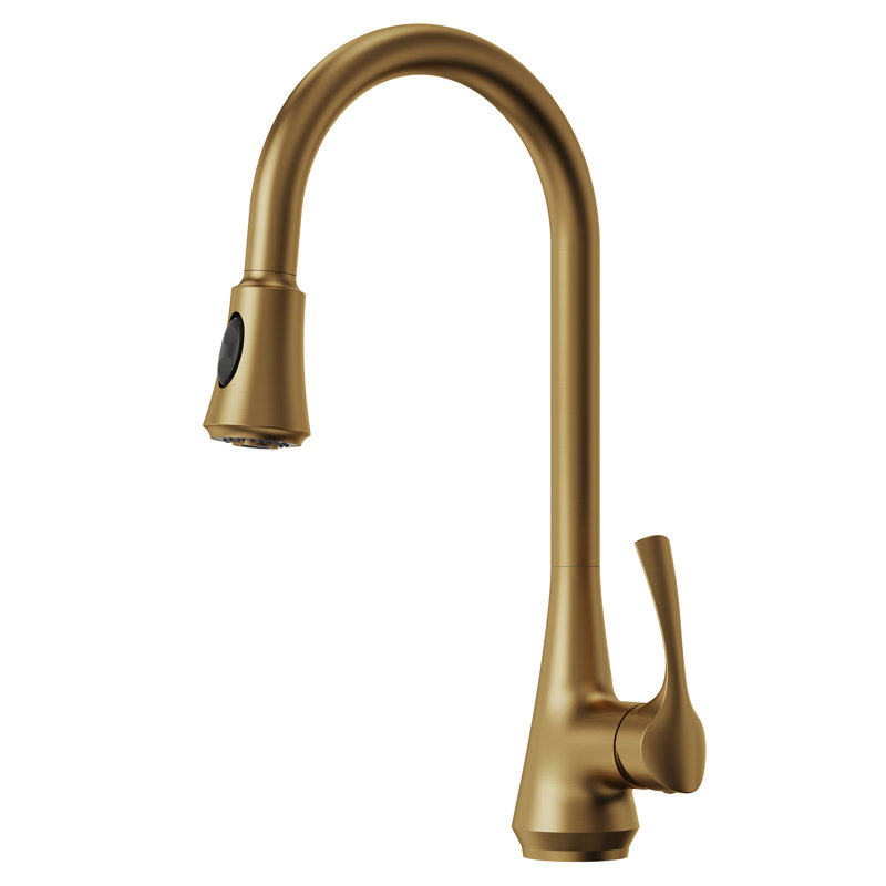 Pull Down Sprayer Kitchen Sink Faucet, Single Handle Kitchen Faucet, Brushed Gold