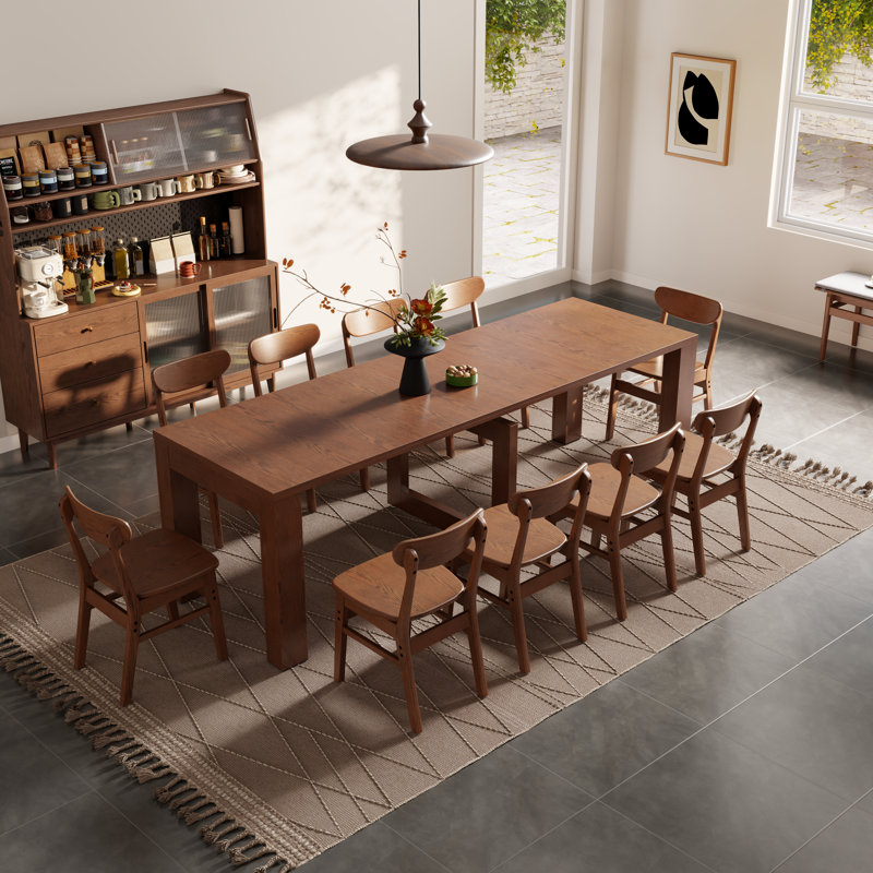 17.7 in–99.6 in Mid-Century Modern Extendable Dining Table with Sturdy Base, Rectangular Expandable Kitchen Table for 2-10 People, Detachable & Space-Saving Dining Table for Small Apartments & Large Gatherings