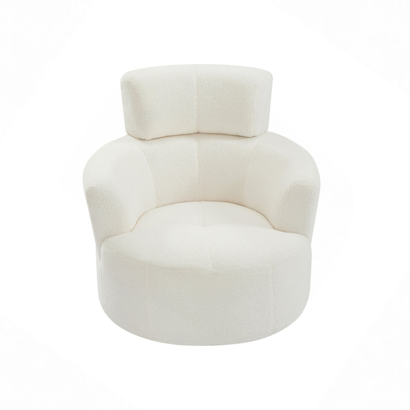 36.98" W Upholstered Swivel Barrel Chair, Cream