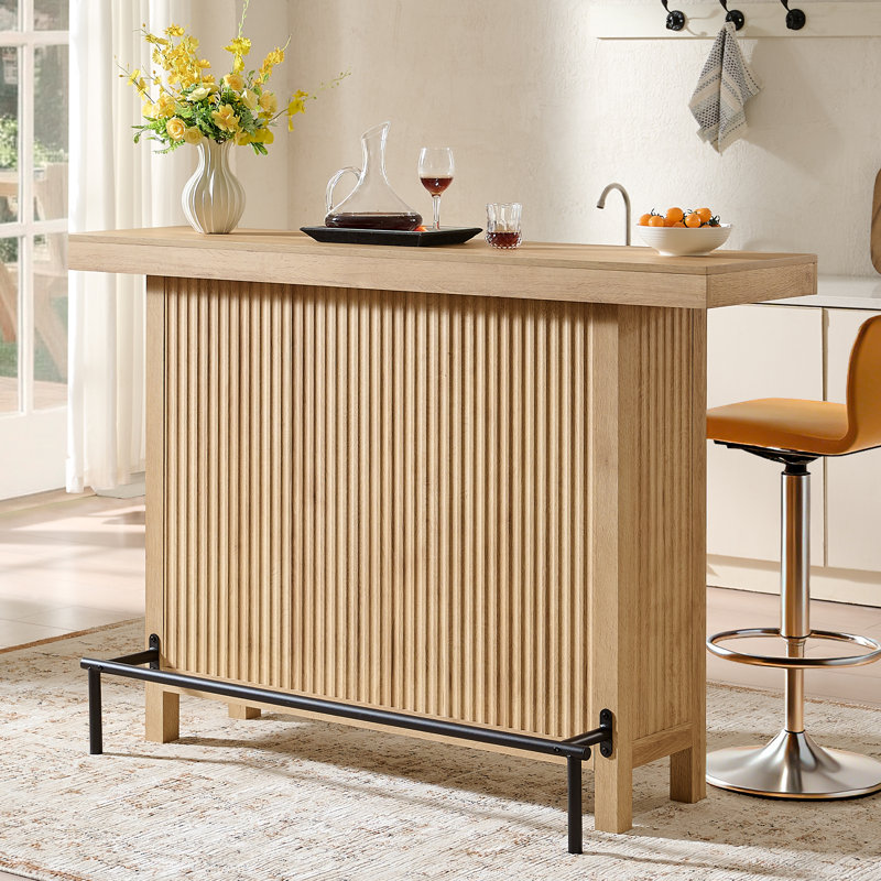 Gracie Oaks 2-Tier 63'' Home Bar Table With Footrest Fluted Design Mini ...