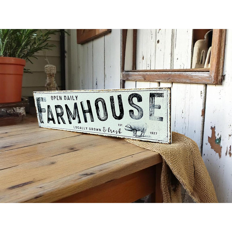 Open Daily Farmhouse Distressed Metal Sign