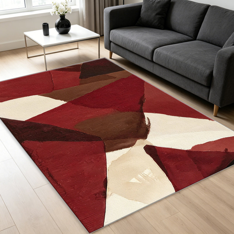Red Brown Abstract Geometric carpet-easy to clean, machine-washable, soft and comfortable; suitable for door mats, kitchens, living rooms, bedrooms, corridors, and laundry areas. Easy to clean, durable carpet for home decoration.
